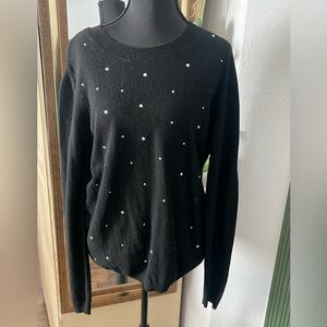 Carole Little Black Crewneck Sweater with Crystal Dots